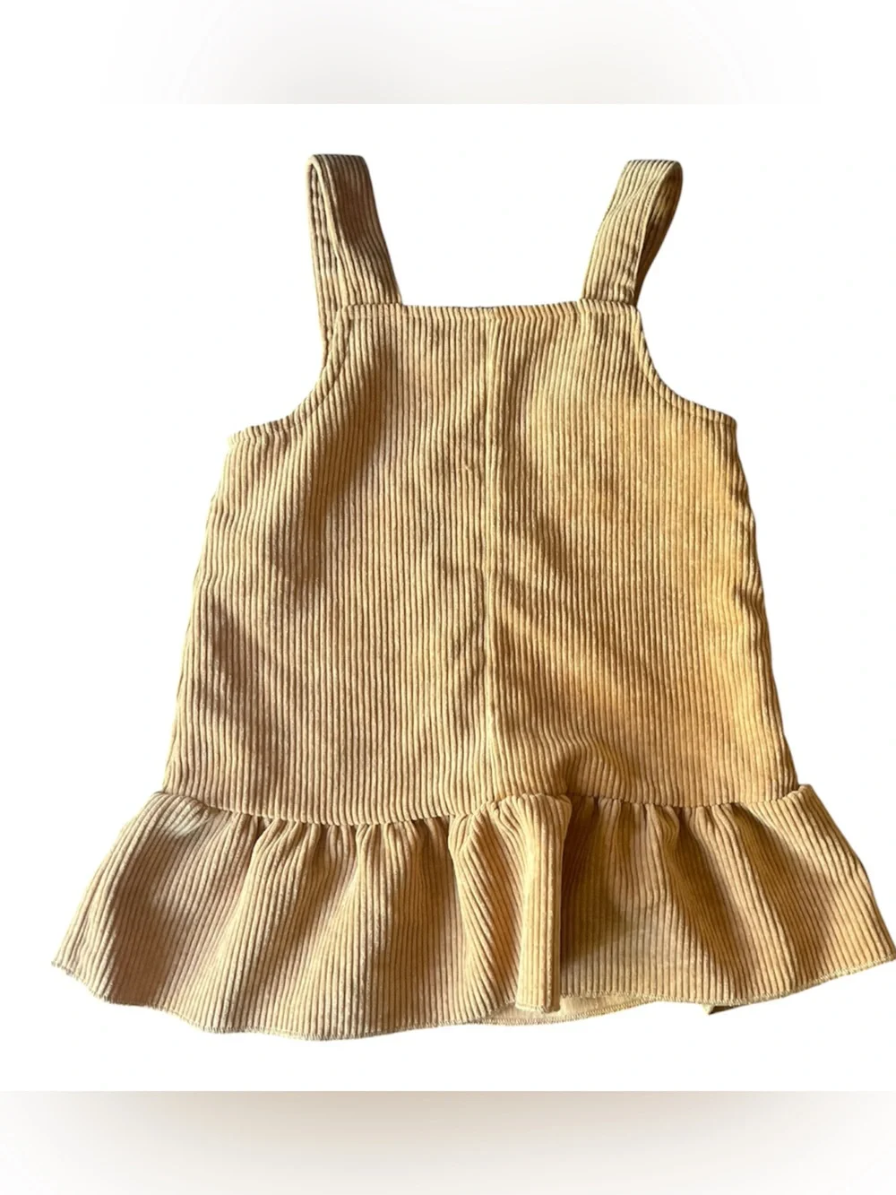 SHEIN Tan Corduroy Pinafore Dress with Floral Patch